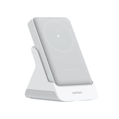 Batería Externa Inalámbrica Cuktech WPB100N, 10000mAh, 20W, PD + FQI, 1 x QI - 1 x USB-C, Blanca CKWPB100NGLGR