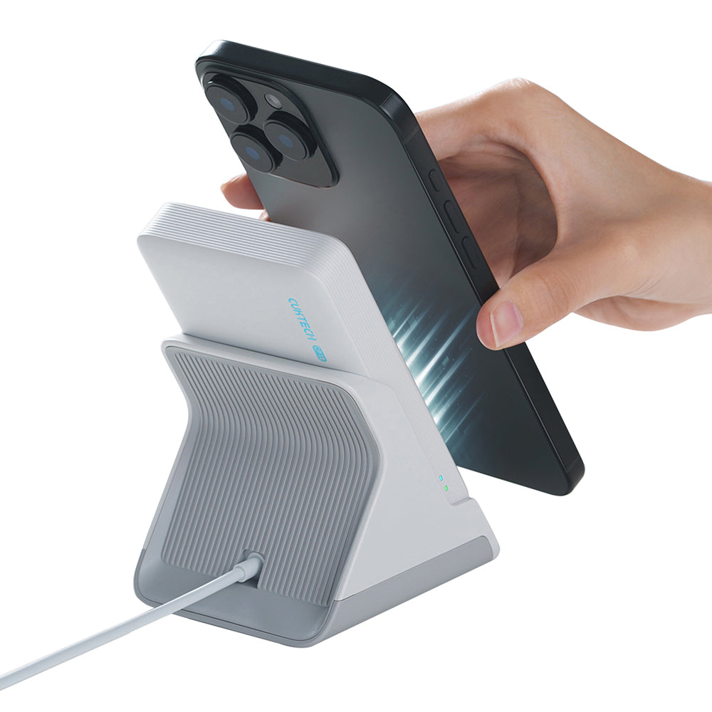 Batería Externa Inalámbrica Cuktech WPB100N, 10000mAh, 20W, PD + FQI, 1 x QI - 1 x USB-C, Blanca CKWPB100NGLGR