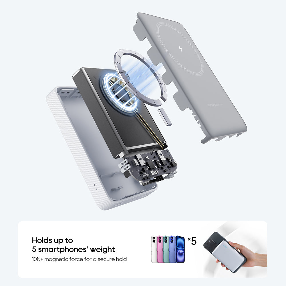 Batería Externa Inalámbrica Cuktech WPB100N, 10000mAh, 20W, PD + FQI, 1 x QI - 1 x USB-C, Blanca CKWPB100NGLGR