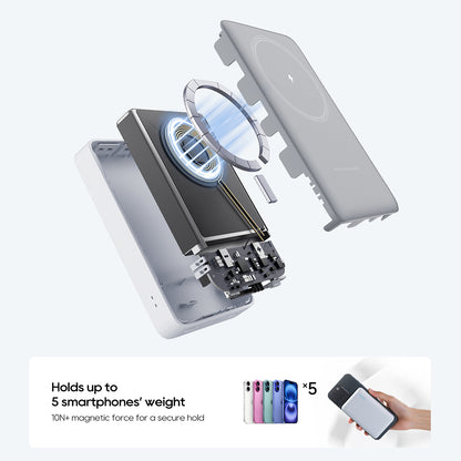 Batería Externa Inalámbrica Cuktech WPB100N, 10000mAh, 20W, PD + FQI, 1 x QI - 1 x USB-C, Blanca CKWPB100NGLGR