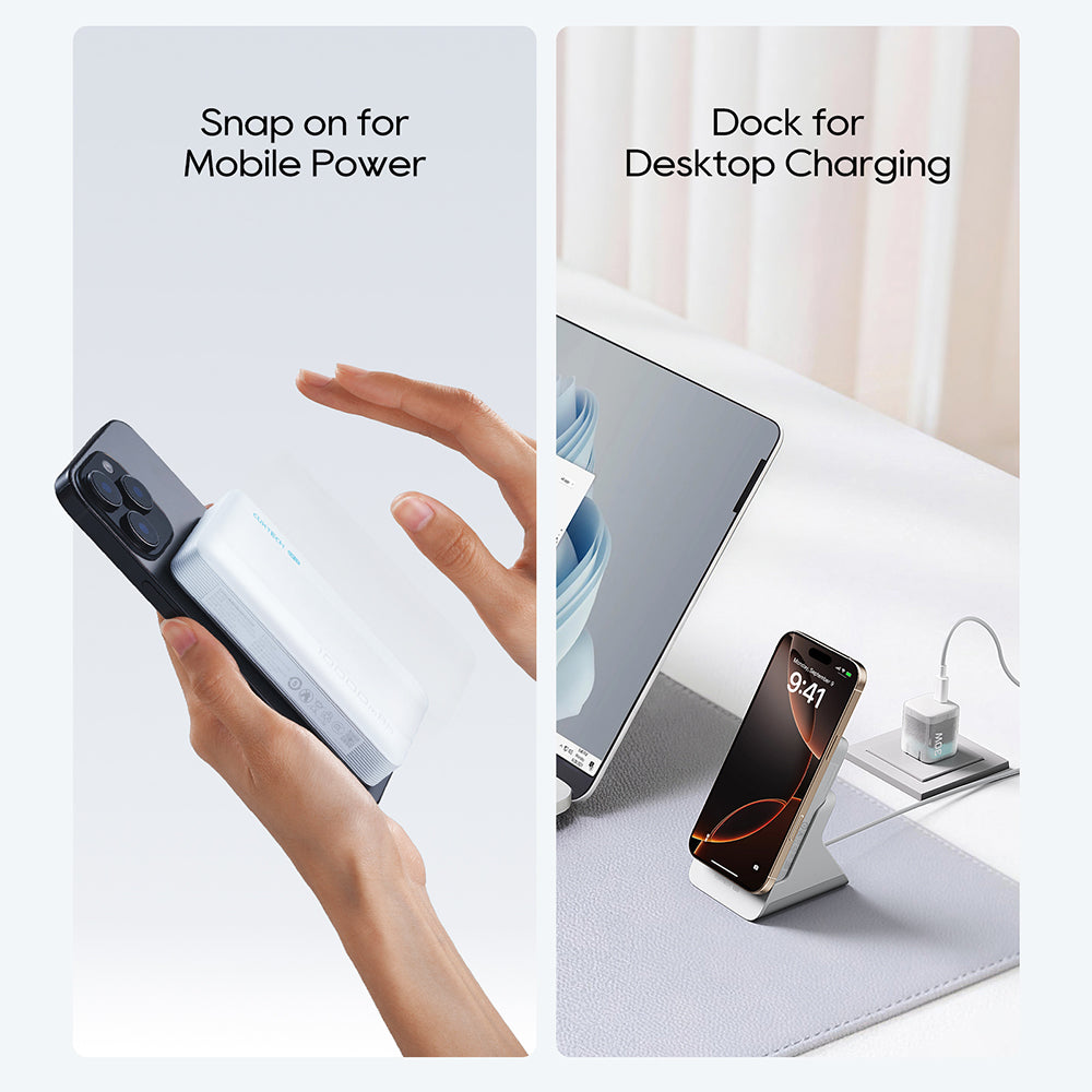 Batería Externa Inalámbrica Cuktech WPB100N, 10000mAh, 20W, PD + FQI, 1 x QI - 1 x USB-C, Blanca CKWPB100NGLGR