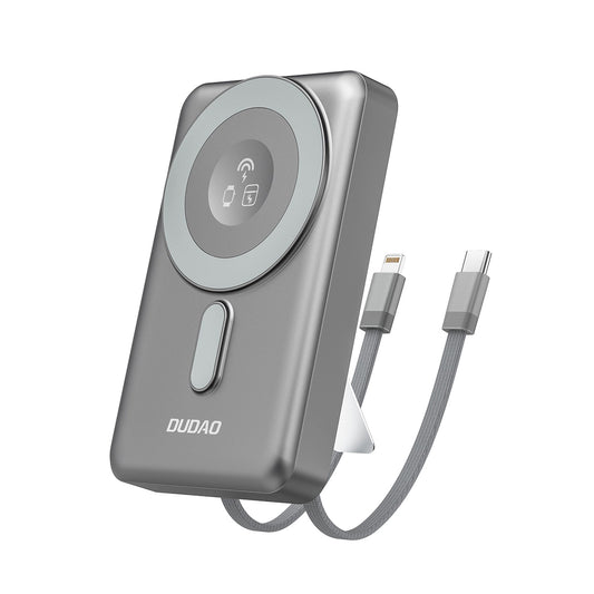 Batería Externa Inalámbrica Dudao K29, 10000mAh, 20W, PD + FQI, 1 x Lightning - 1 x QI - 1 x USB-C, Gris