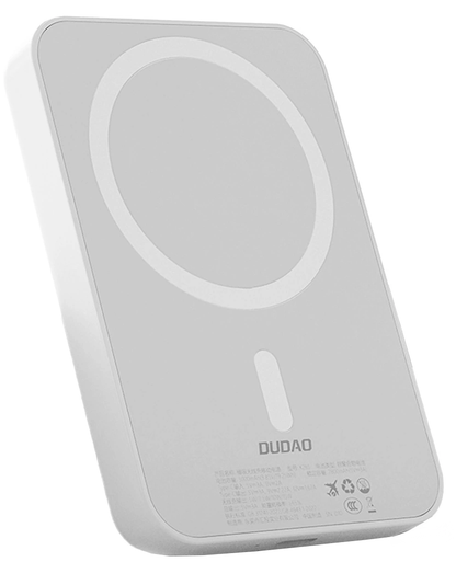 Batería Externa Inalámbrica Dudao K26s, 5000mAh, 20W, PD + FQI, 1 x QI - 1 x USB-C, Blanca