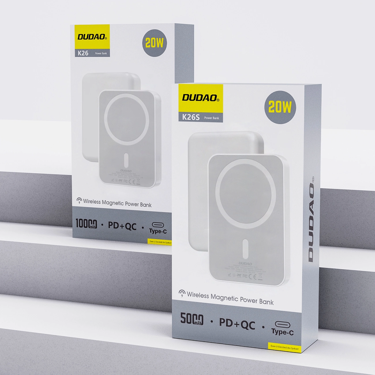 Batería Externa Inalámbrica Dudao K26s, 5000mAh, 20W, PD + FQI, 1 x QI - 1 x USB-C, Blanca