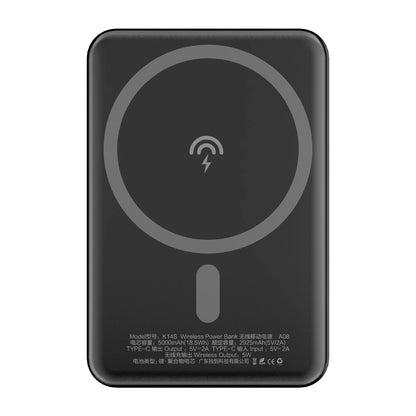 Batería externa inalámbrica Dudao K14S, 5000mAh, 10W, PD + QI, 1 x QI - 1 x USB-C, Negro