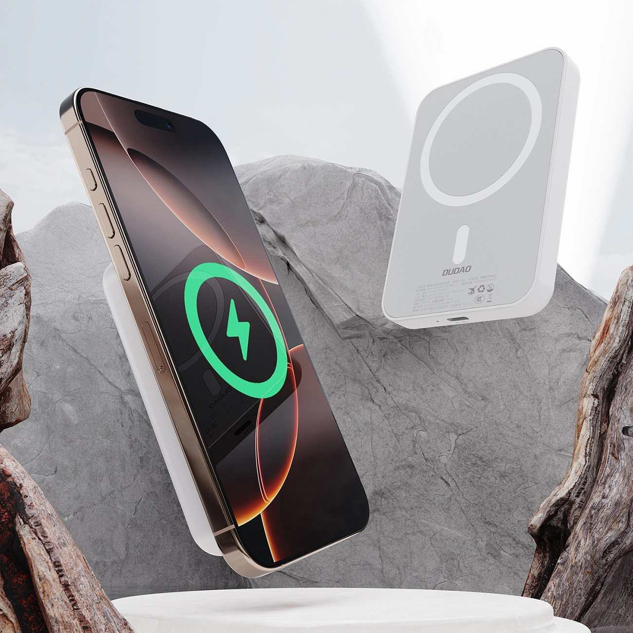 Batería Externa Inalámbrica Dudao K26s, 5000mAh, 20W, PD + FQI, 1 x QI - 1 x USB-C, Blanca