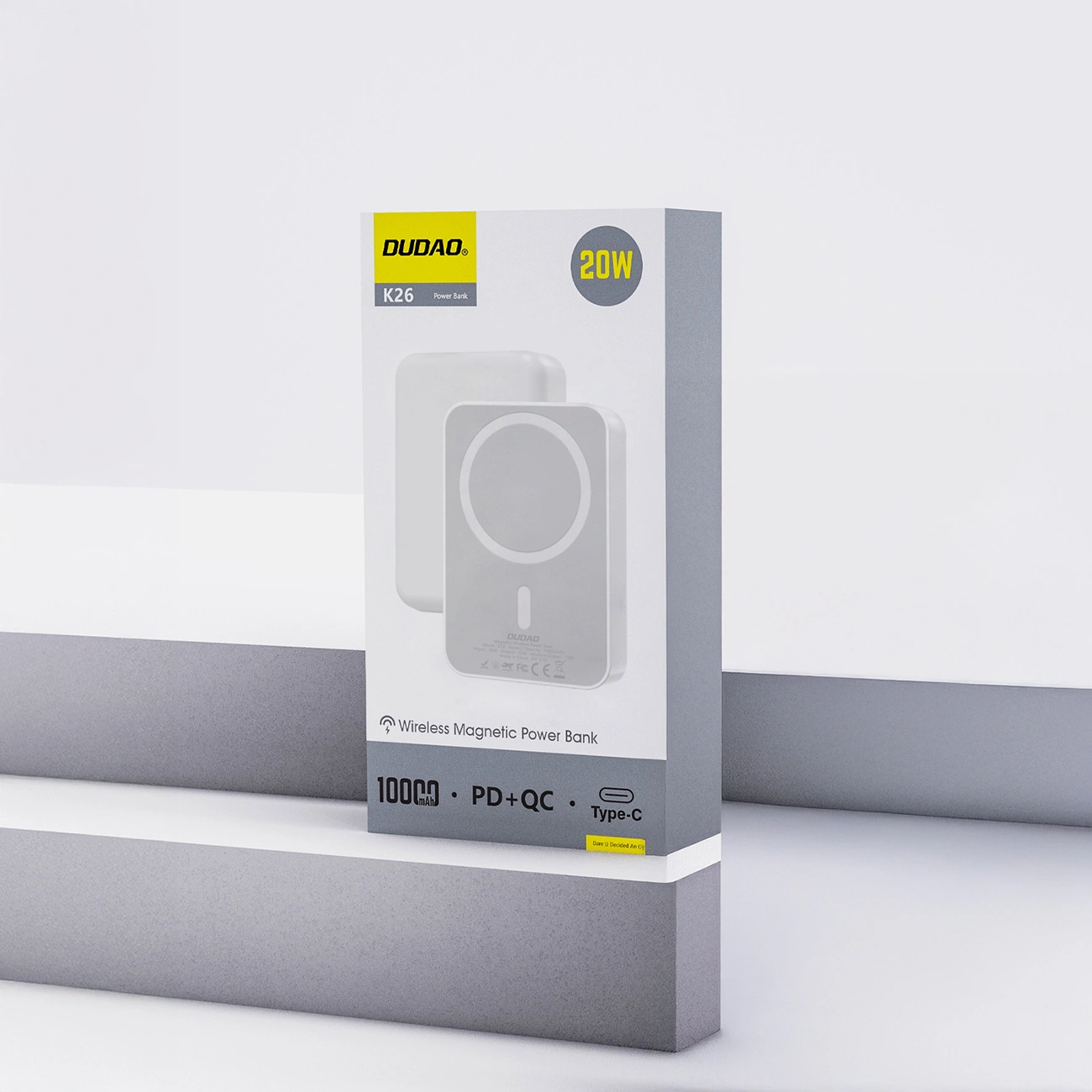 Batería Externa Inalámbrica Dudao K26, 10000mAh, 20W, PD + FQI, 1 x QI - 1 x USB-C, Blanca