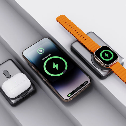 Batería Externa Inalámbrica Dudao K29, 10000mAh, 20W, PD + FQI, 1 x Lightning - 1 x QI - 1 x USB-C, Gris