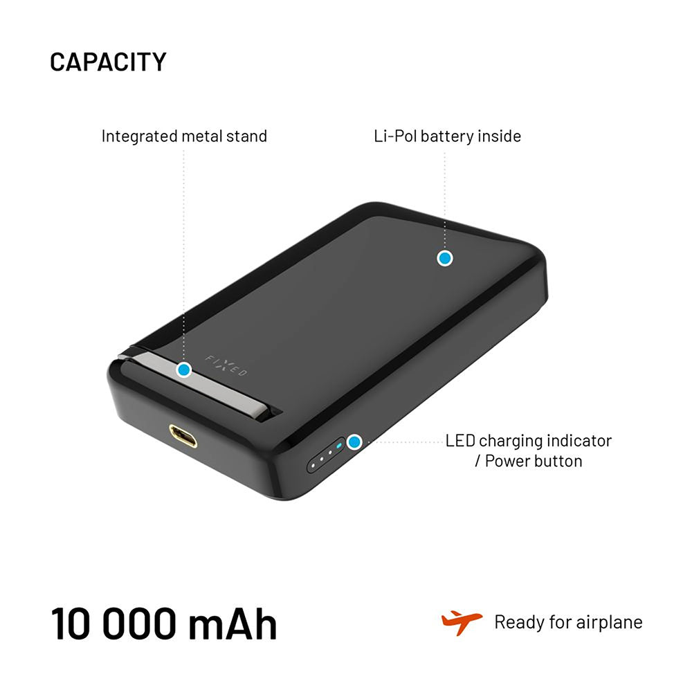 Batería Externa Inalámbrica Fixed MagZen 10 Pro, 10000mAh, 30W, PD + FQI, 1 x QI - 1 x USB-C, Negra