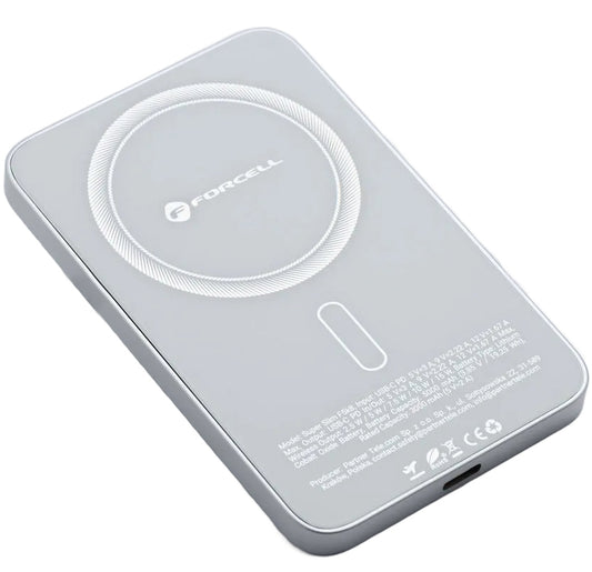 Batería Externa Inalámbrica Forcell F5K8, 5000mAh, 15W, PD + FQI, 1 x QI - 1 x USB-C, Blanca