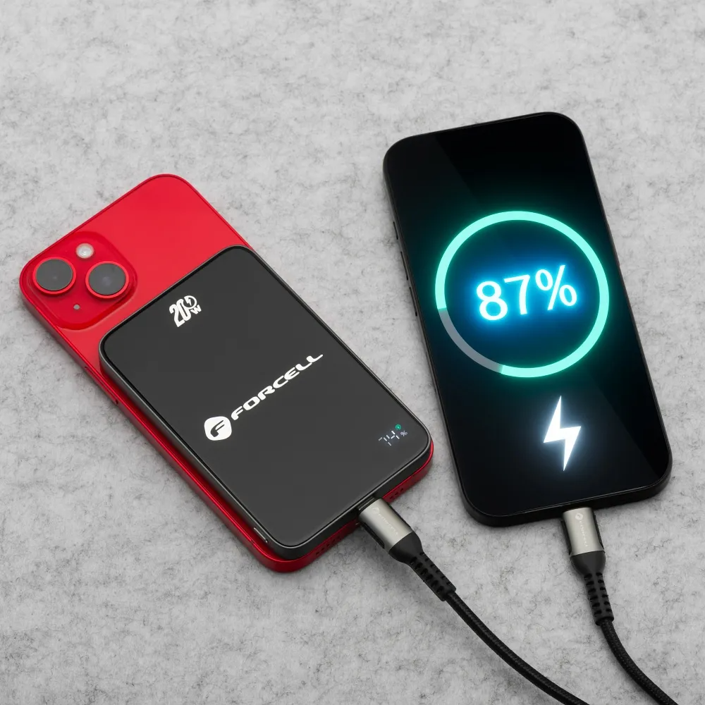 Batería Externa Inalámbrica Forcell F5K8, 5000mAh, 15W, PD + FQI, 1 x QI - 1 x USB-C, Negra