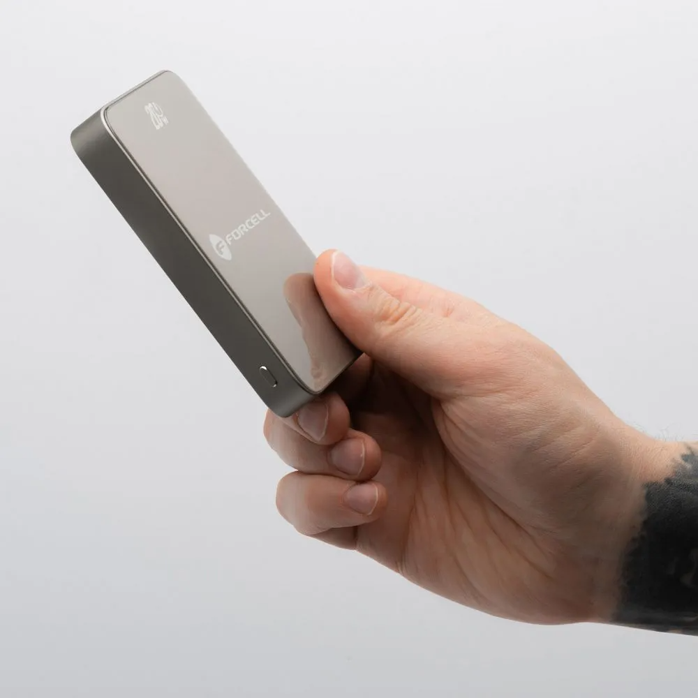 Batería Externa Inalámbrica Forcell F5K8, 5000mAh, 15W, PD + FQI, 1 x QI - 1 x USB-C, Dorada