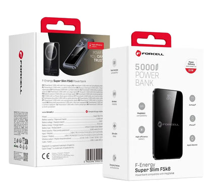 Batería Externa Inalámbrica Forcell F5K8, 5000mAh, 15W, PD + FQI, 1 x QI - 1 x USB-C, Negra