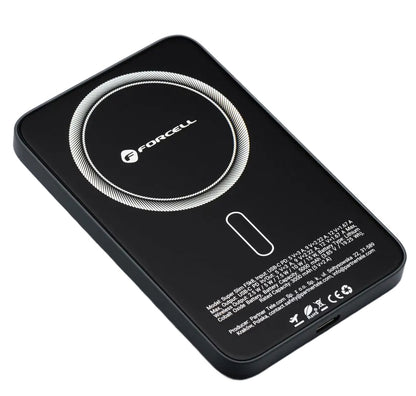Batería Externa Inalámbrica Forcell F5K8, 5000mAh, 15W, PD + FQI, 1 x QI - 1 x USB-C, Negra