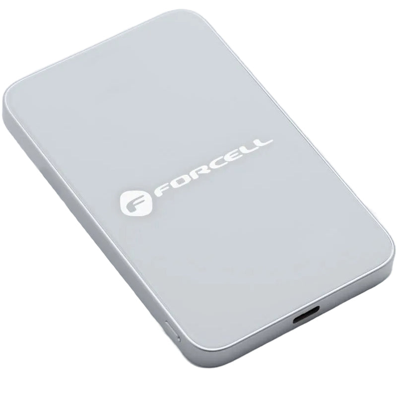 Forcell F5K8 Wireless External Battery, 5000mAh, 15W, PD + FQI, 1 x QI - 1 x USB-C, White
