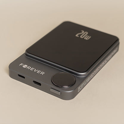 Batería Externa Inalámbrica Forever MATB-200, 5000mAh, 20W, PD + FQI, 1 x QI - 1 x USB-C, Negra