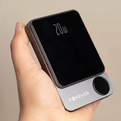 Batería Externa Inalámbrica Forever MATB-200, 5000mAh, 20W, PD + FQI, 1 x QI - 1 x USB-C, Negra