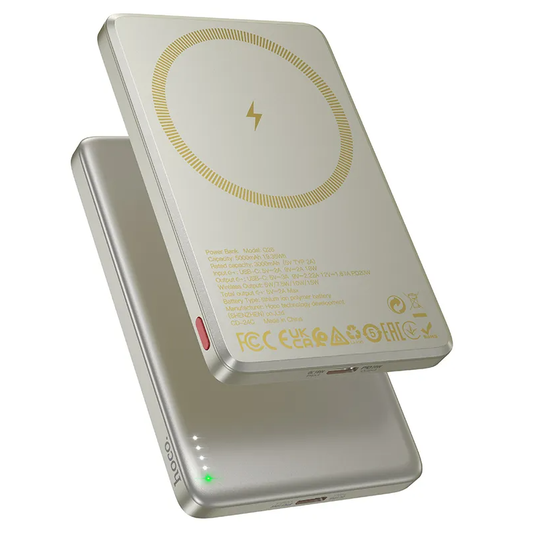 Batería Externa Inalámbrica HOCO Q26, 5000mAh, 20W, PD + FQI, 1 x QI - 1 x USB-C, Naranja