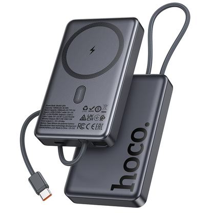 Batería Externa Inalámbrica HOCO Q44, 10000mAh, 20W, PD + FQI, 1 x QI - 2 x USB-C, Gris