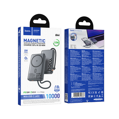 Batería Externa Inalámbrica HOCO Q44, 10000mAh, 20W, PD + FQI, 1 x QI - 2 x USB-C, Gris