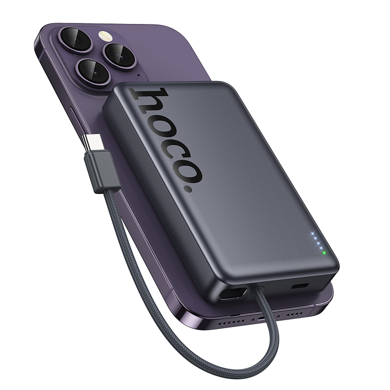 Batería Externa Inalámbrica HOCO Q44, 10000mAh, 20W, PD + FQI, 1 x QI - 2 x USB-C, Gris