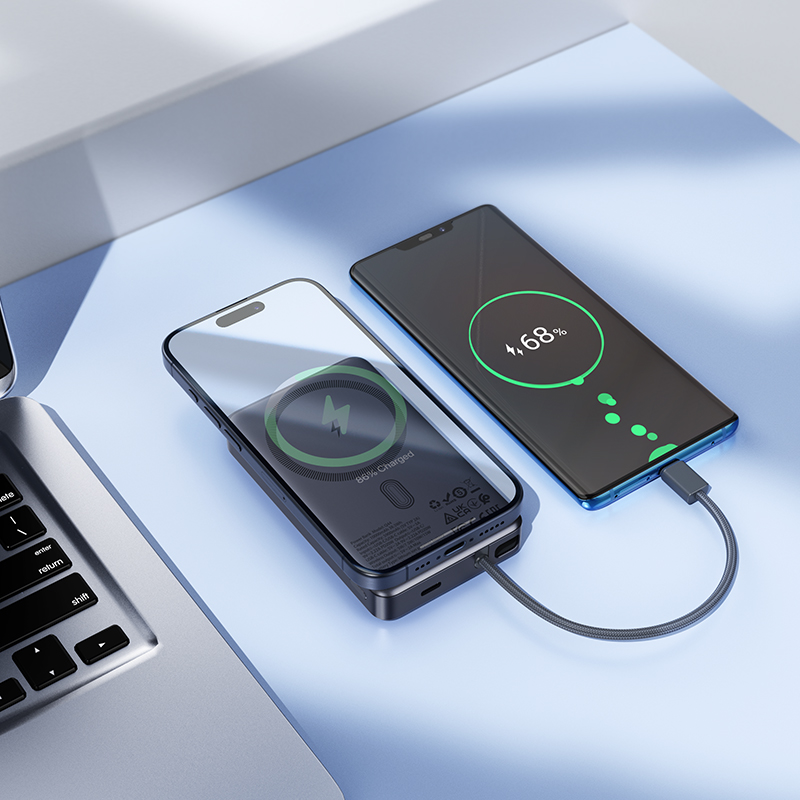 Batería Externa Inalámbrica HOCO Q44, 10000mAh, 20W, PD + FQI, 1 x QI - 2 x USB-C, Gris