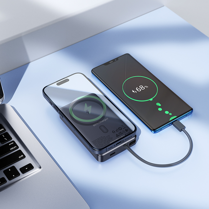 Batería Externa Inalámbrica HOCO Q44, 10000mAh, 20W, PD + FQI, 1 x QI - 2 x USB-C, Gris