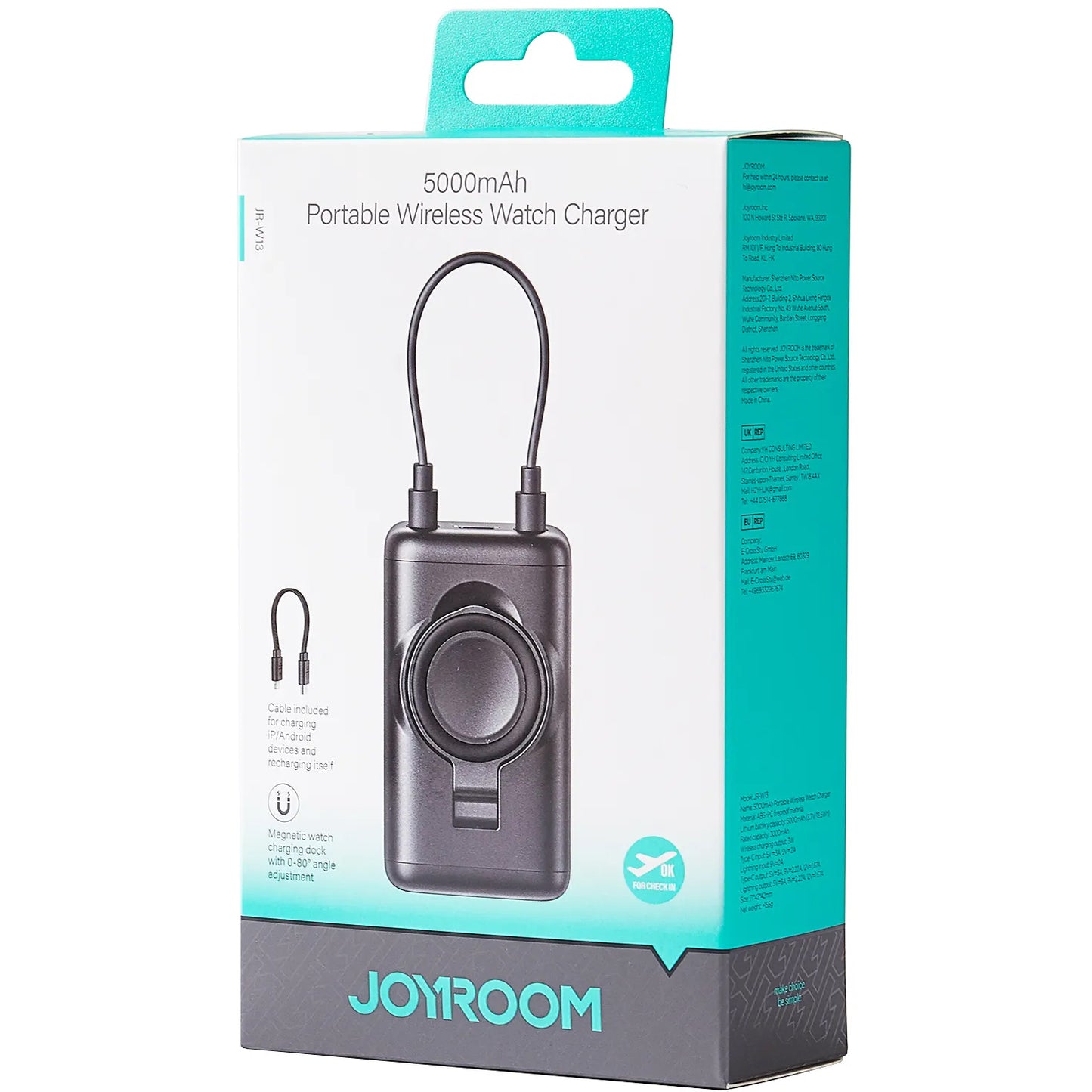 Batería Externa Inalámbrica Joyroom JR-W13, 5000mAh, 18W, PD + QI, 1 x Lightning - 1 x QI - 1 x USB-C, Negra