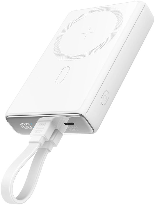 Batería Externa Inalámbrica Joyroom JR-PBM01, 10000mAh, 20W, QC + PD + FQI, 1 x Lightning - 1 x QI - 1 x USB-C, Blanca