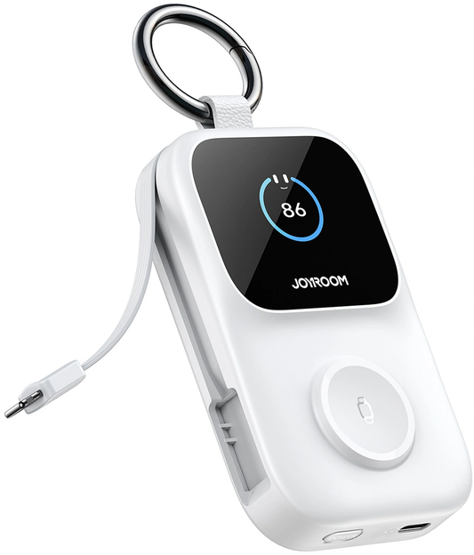 Batería Externa Inalámbrica Joyroom JR-W19, 5000mAh, 20W, QC + PD, 1 x Lightning - 1 x QI - 2 x USB-C, Blanca