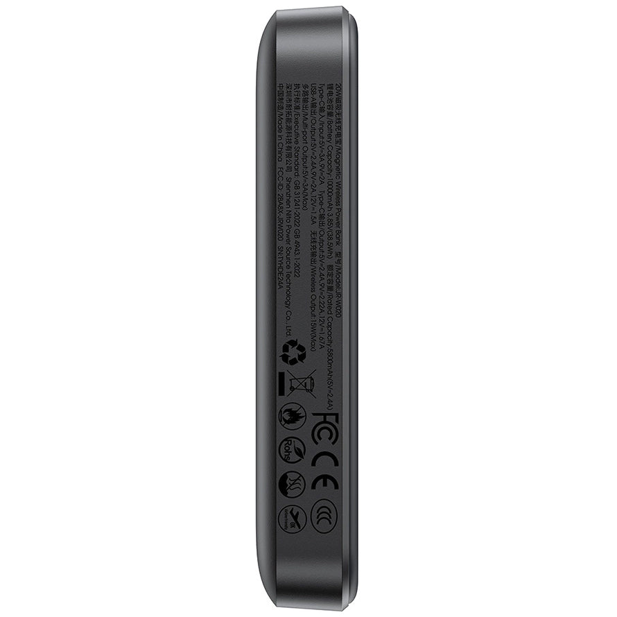 Batería Externa Inalámbrica Joyroom JR-W020, 10000mAh, 20W, QC + PD + FQI, 1 x QI - 1 x USB-A - 1 x USB-C, Negra
