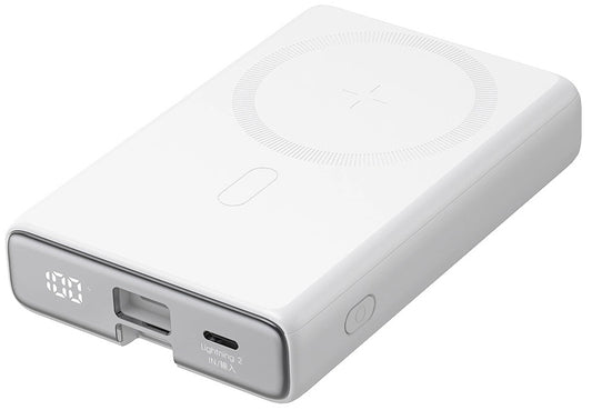 Batería Externa Inalámbrica Joyroom JR-PBM01, 10000mAh, 20W, QC + PD + FQI, 1 x Lightning - 1 x QI - 1 x USB-C, Blanca
