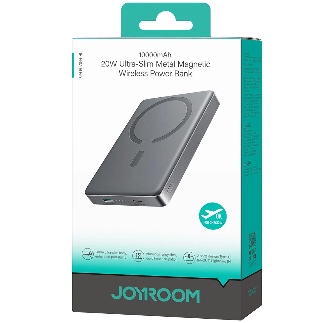 Batería Externa Inalámbrica Joyroom JR-PBM08 Pro, 10000mAh, 20W, PD + FQI, 1 x QI - 1 x USB-C, Gris