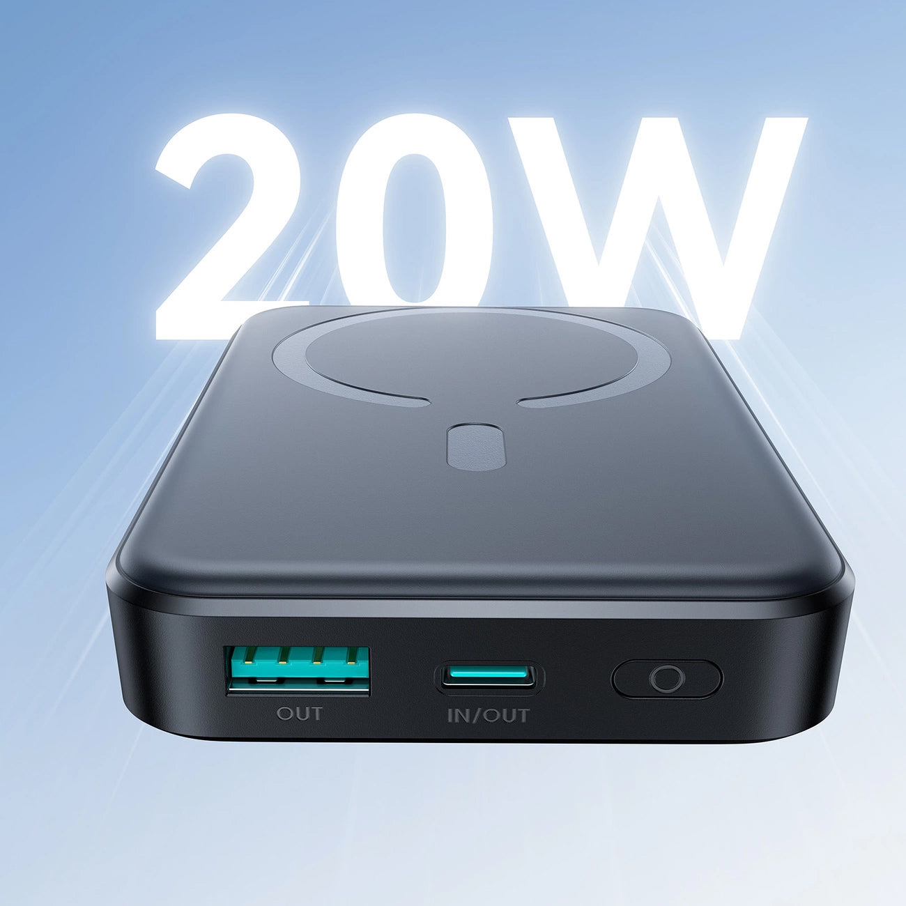 Batería Externa Inalámbrica Joyroom JR-W020, 10000mAh, 20W, QC + PD + FQI, 1 x QI - 1 x USB-A - 1 x USB-C, Negra
