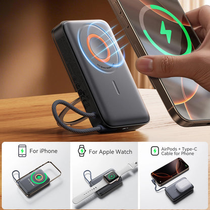 Batería Externa Inalámbrica Joyroom JR-PBM02, 10000mAh, 22.5W, PD + FQI, 1 x QI - 2 x USB-C, Negra
