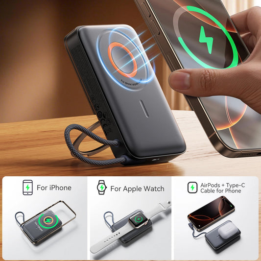 Batería Externa Inalámbrica Joyroom JR-PBM02, 10000mAh, 22.5W, PD + FQI, 1 x QI - 2 x USB-C, Negra