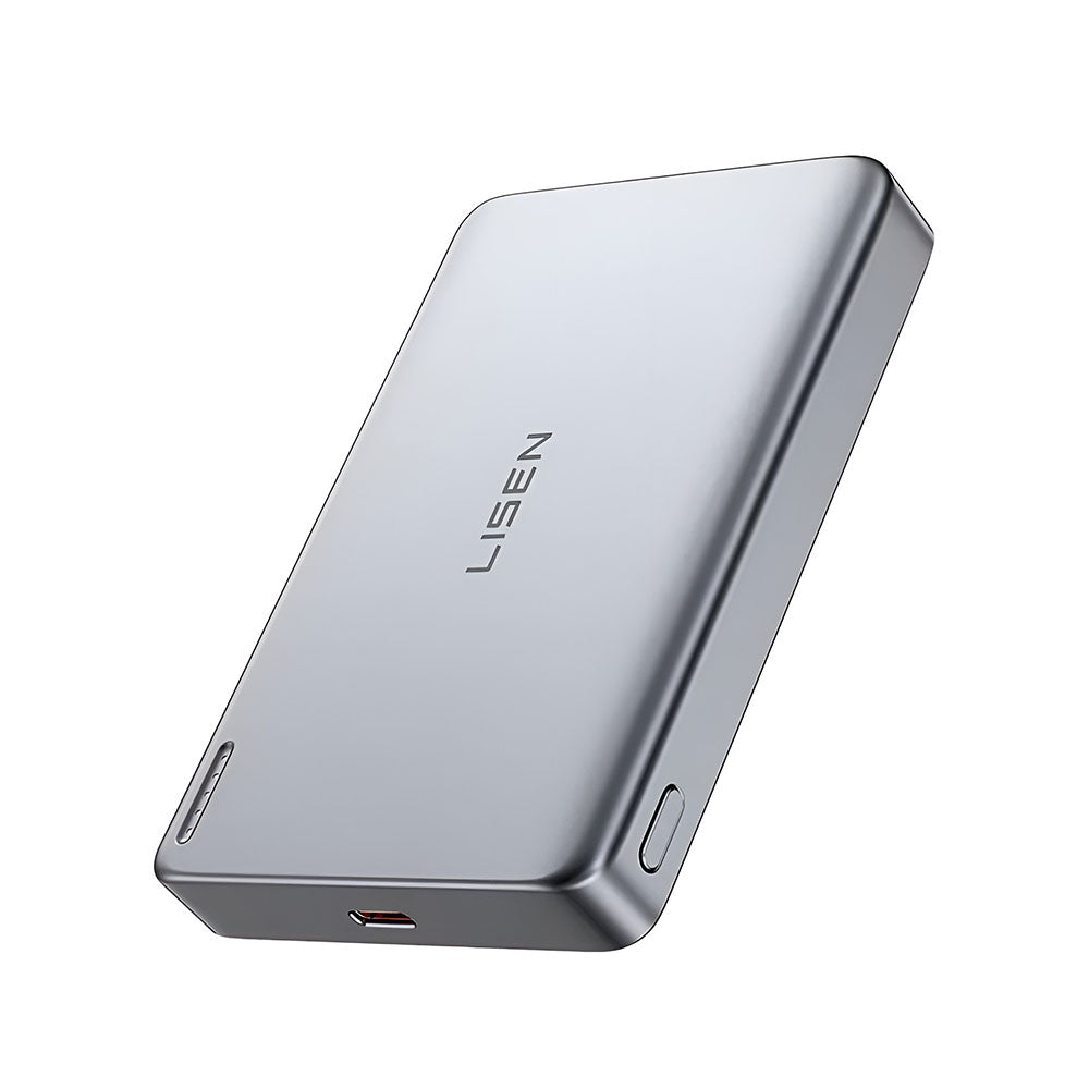 Batería Externa Inalámbrica Lisen L601 Pro, 10000mAh, 27W, PD + FQI, 1 x QI - 1 x USB-C, Gris YL0325100009