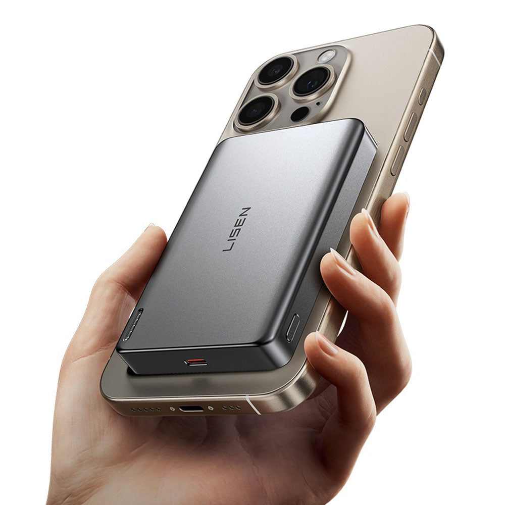 Batería Externa Inalámbrica Lisen L601 Pro, 10000mAh, 27W, PD + FQI, 1 x QI - 1 x USB-C, Gris YL0325100009
