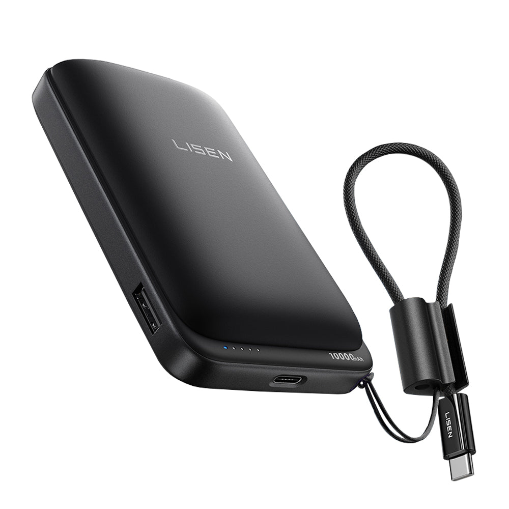 Batería Externa Inalámbrica Lisen P604, 10000mAh, 65W, QC + PD + FQI, 1 x QI - 1 x USB-A - 1 x USB-C, Negra