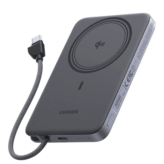 Batería externa inalámbrica UGREEN PB570 (75982B), 10000 mAh, 30 W, PD + FQI, 1 x QI - 2 x USB-C, gris