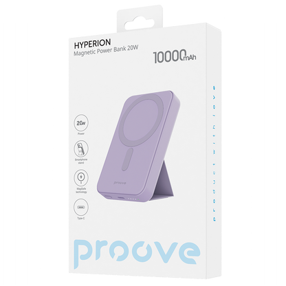 Batería Externa Inalámbrica Proove Hyperion, 10000mAh, 20W, PD + FQI, 1 x QI - 1 x USB-C, Morado