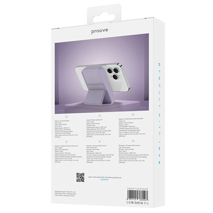 Batería Externa Inalámbrica Proove Hyperion, 10000mAh, 20W, PD + FQI, 1 x QI - 1 x USB-C, Morado