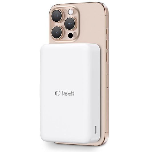 Batería externa inalámbrica Tech-Protect PB12 LifeMag, 20000mAh, 20W, QC + PD + FQI, 1 x QI - 1 x USB-A - 1 x USB-C, Blanco