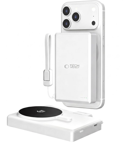 Batería Externa Inalámbrica Tech-Protect PB40 LifeMag, 10000mAh, 25W, PD + FQI, 1 x QI - 1 x USB-C, Plateada