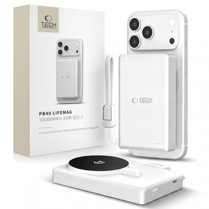 Batería Externa Inalámbrica Tech-Protect PB40 LifeMag, 10000mAh, 25W, PD + FQI, 1 x QI - 1 x USB-C, Plateada