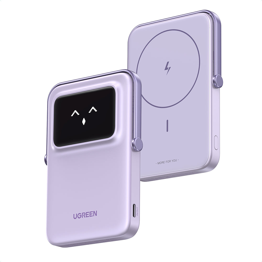 Batería Externa Inalámbrica UGREEN PB571 Uno, 5000mAh, 20W, PD + FQI, 1 x QI - 1 x USB-C, Morado