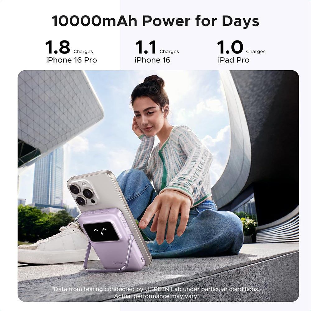 Batería Externa Inalámbrica UGREEN PB764 Uno, 10000mAh, 20W, PD + FQI, 1 x QI - 1 x USB-C, Gris