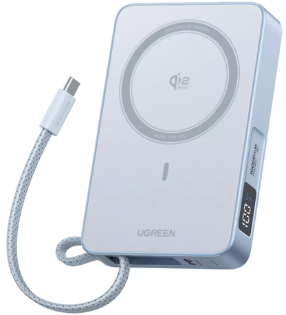 UGREEN MagFlow PB773 Wireless External Battery, 10000mAh, 25W, PD + FQI, 1 x QI - 2 x USB-C, Blue