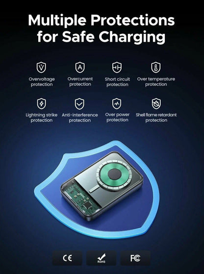 Batería Externa Inalámbrica UGREEN PB562, 10000mAh, 20W, PD + FQI, 1 x QI - 1 x USB-C, Negra