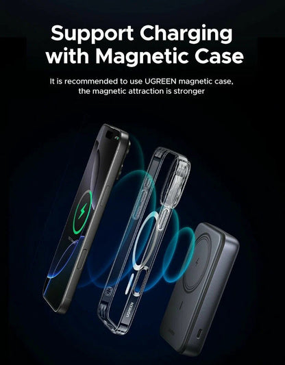 Batería Externa Inalámbrica UGREEN PB562, 10000mAh, 20W, PD + FQI, 1 x QI - 1 x USB-C, Negra